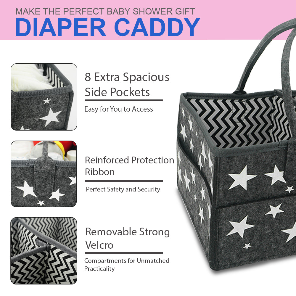 Babeniq Baby Diaper Caddy Organizer, Large Nappy Changing Nursery Storage, Star