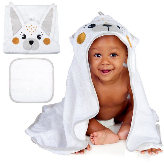 BABENIQ Bamboo Bunny Hooded Baby Towel and Washcloth Gift Set