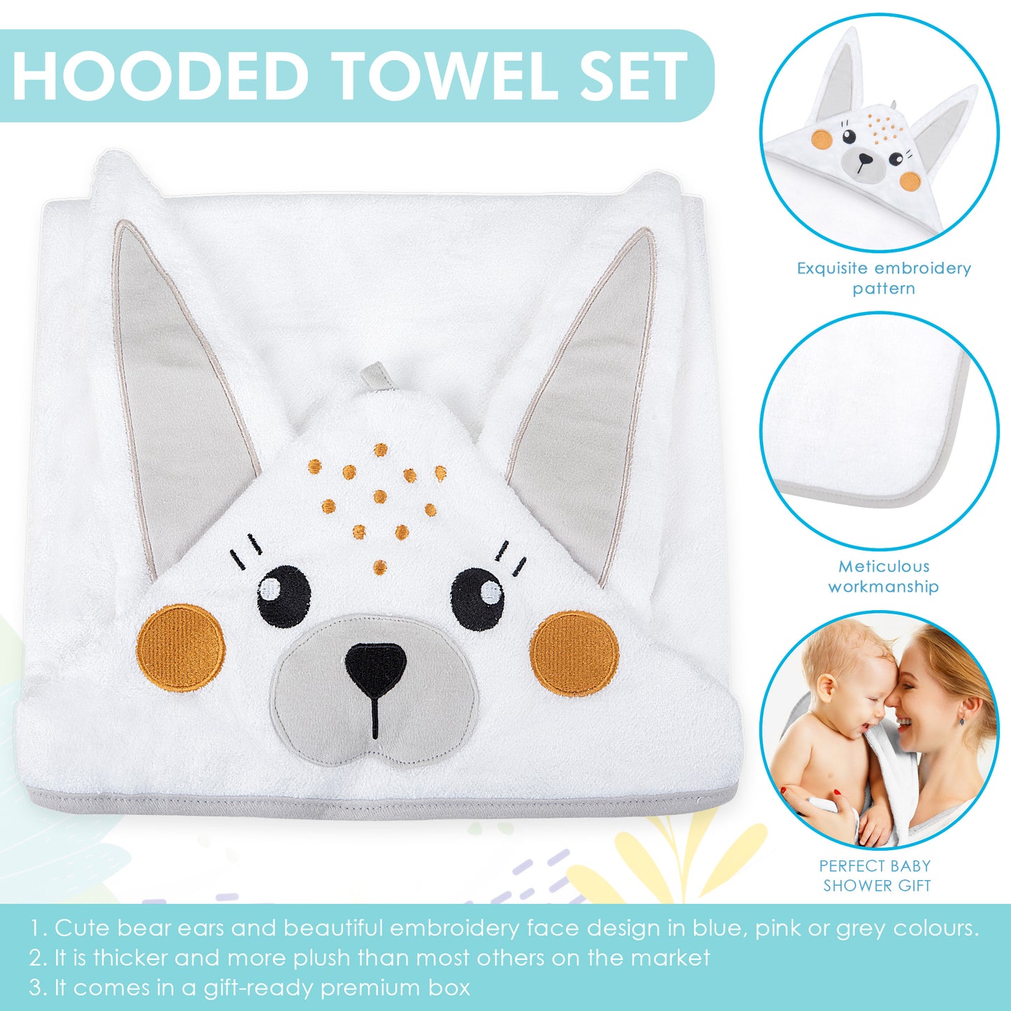 Buy best and comfortable BABENIQ Bamboo Bunny Hooded Baby Towel and Washcloth Gift Set online in south africa