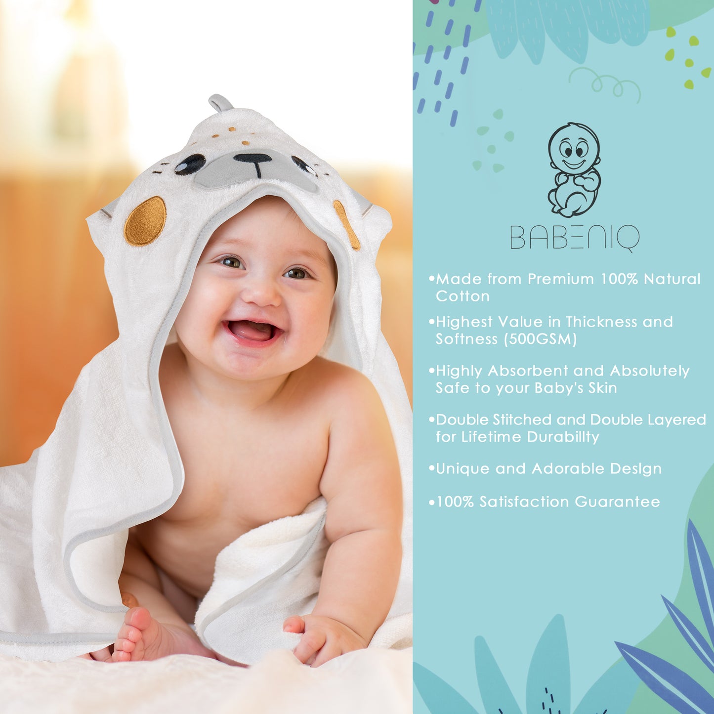 Comfortable BABENIQ Bamboo Bunny Hooded Baby Towel and Washcloth Gift Set in South Africa