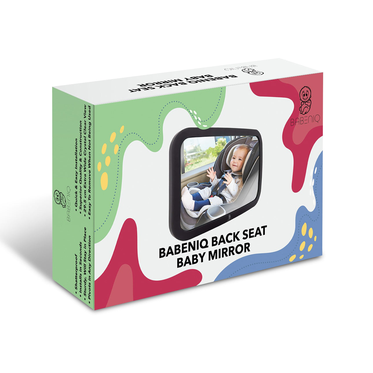 Babeniq Baby Car Mirror, Extra Large, Shatterproof, Crystal Clear View