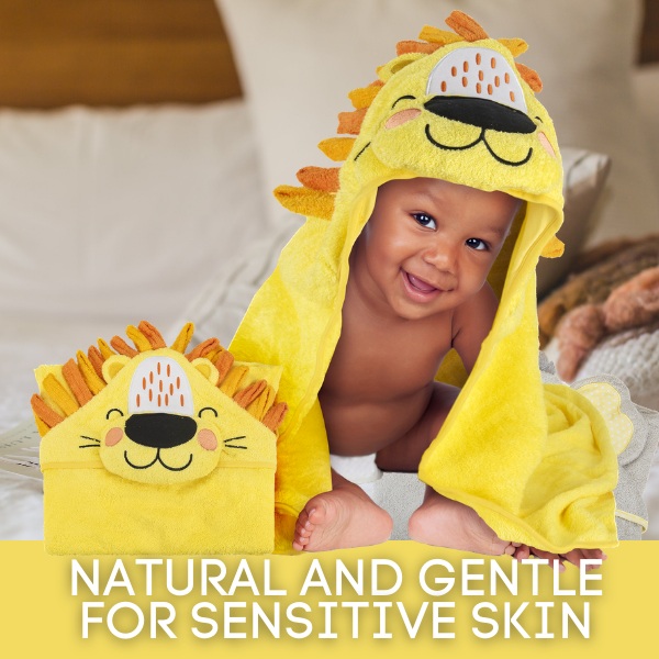 BABENIQ Premium Lion Hooded Baby Towel and Washcloth – Natural 100% Cotton