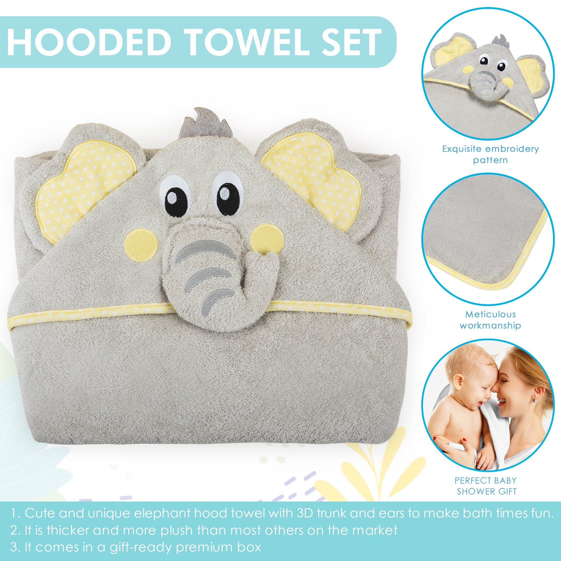 Buy BABENIQ Cotton Elephant Hooded Baby Towel and Washcloth Gift