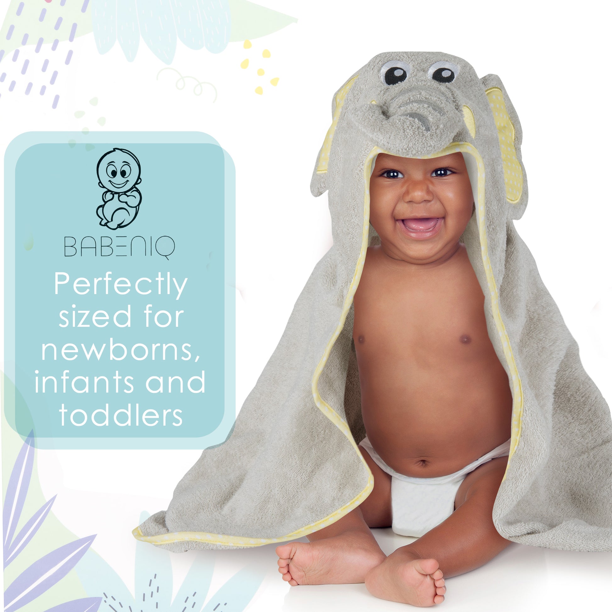 Buy BABENIQ Cotton Elephant Hooded Baby Towel and Washcloth Gift Set Online